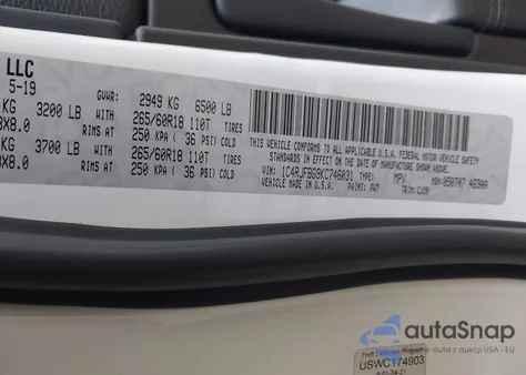 2019 Jeep Grand Cherokee Limited 4X4 из США, поврежденный, VIN 1C4RJFBG9KC746031